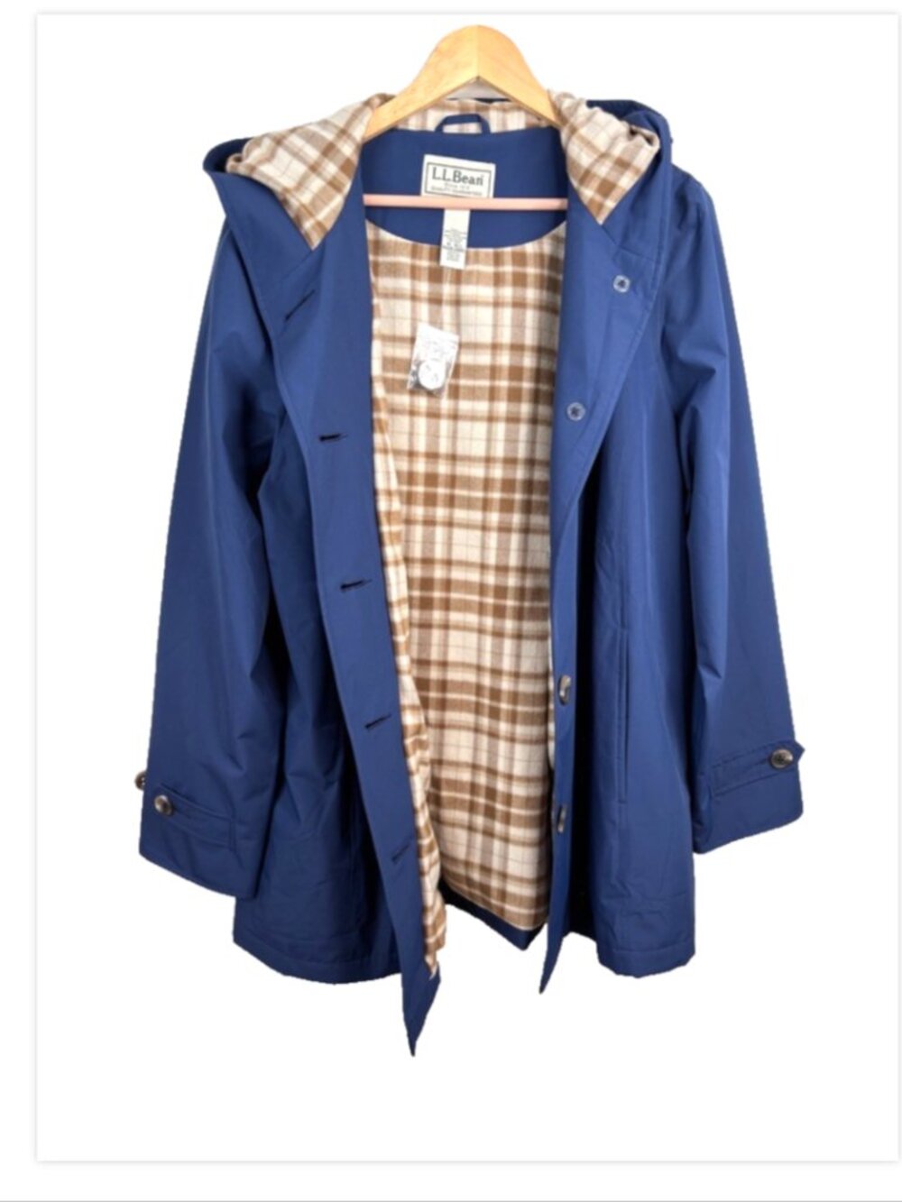 L.L. Bean Classic Plaid Fleece Lined Rain Jacket Trench Blue Size XL